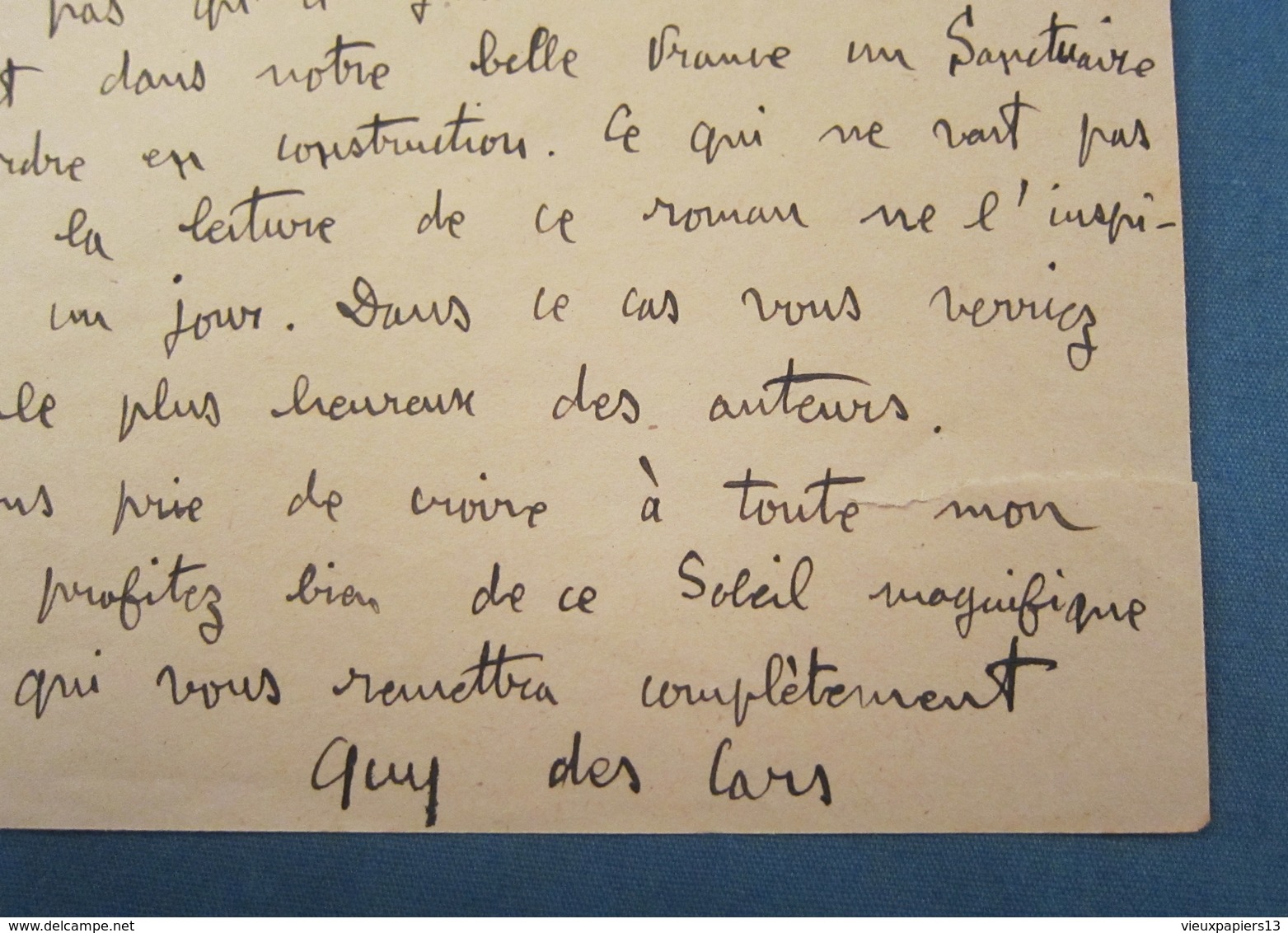 LAS - Guy Des Cars - Lettre Autographe Signée De Juillet 1945 à Propos De Son Roman Le Maitre D'Oeuvre - Autres & Non Classés