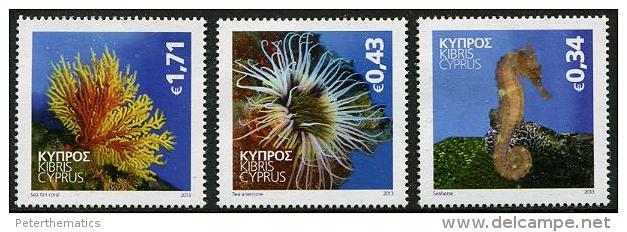 CYPRUS ,2013 ,MNH,MARINE LIFE, SEAHORSES, ANEMONES, CORALS, 3v - Marine Life