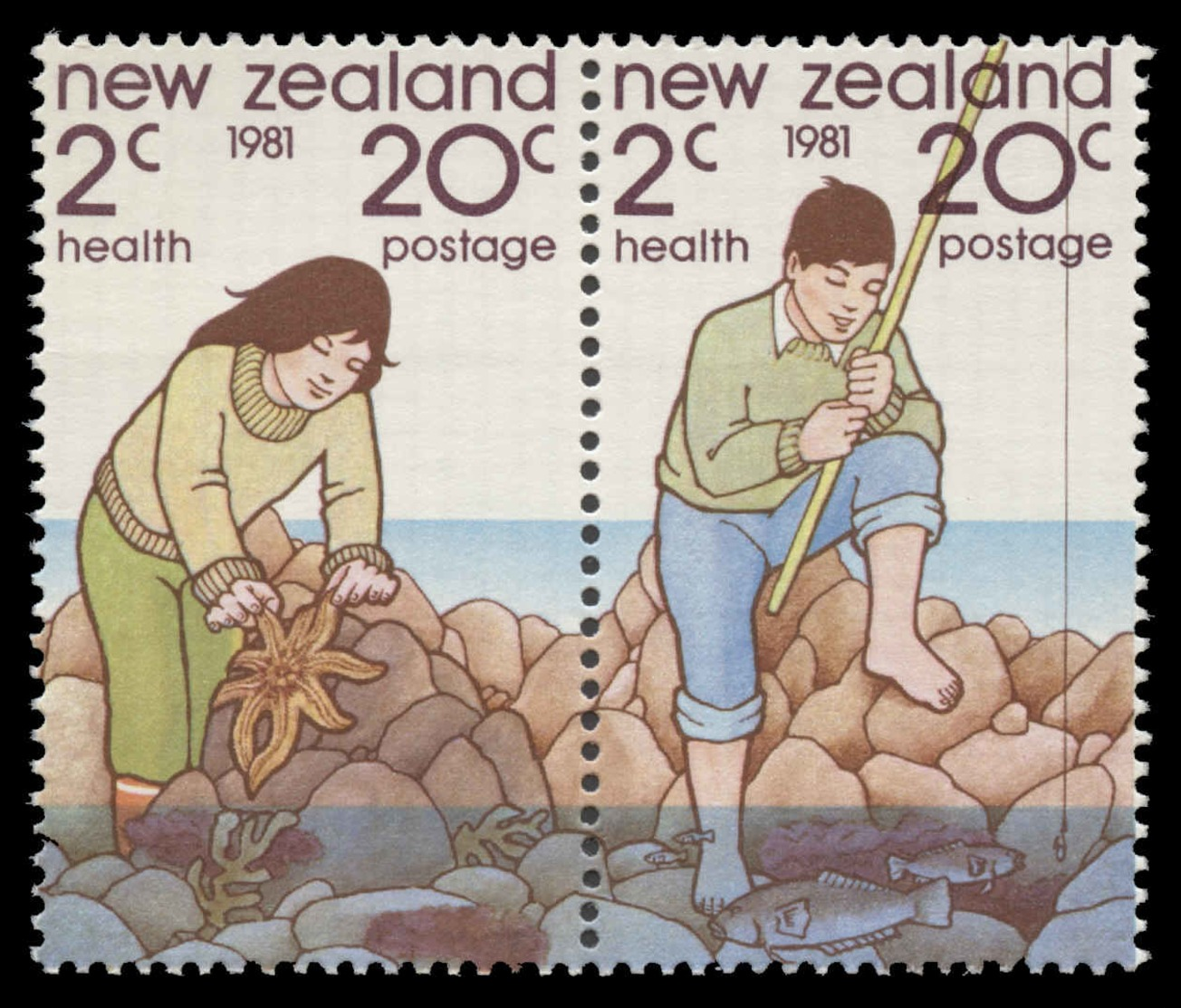 New Zealand Scott #B101a, Multicolored Pair (1981) Girl And Boy, Mint Never Hinged - Unused Stamps