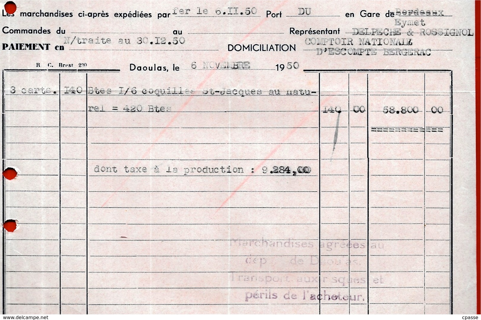 1950 FACTURE Etablissements F. MADEC Fabriques De Conserves 29 LOGONNA-DAOULAS & DAOULAS Finidtère - Alimentaire