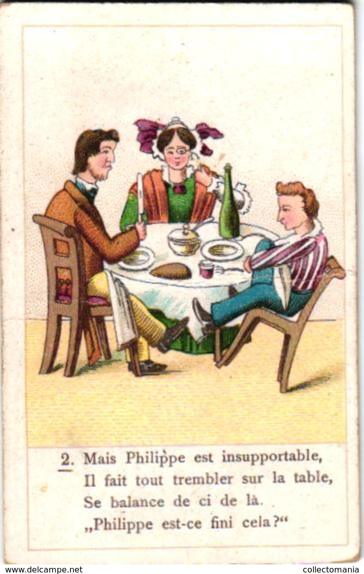 48 playing cards, c1870 litho, lithography, children game quartet = 4 card-story, humor,  jeu de cartes incomplete RARE