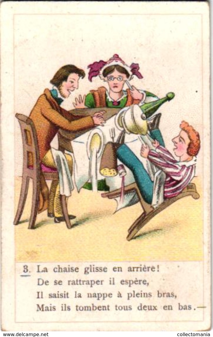 48 playing cards, c1870 litho, lithography, children game quartet = 4 card-story, humor,  jeu de cartes incomplete RARE