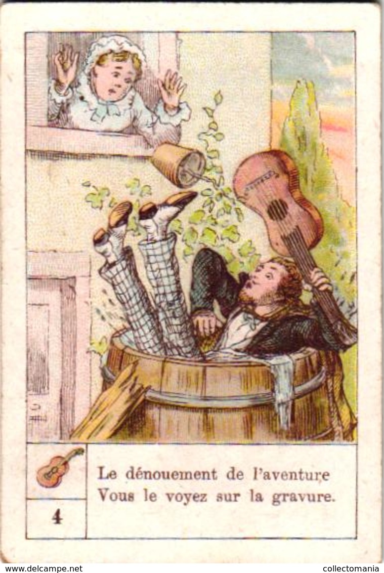 48 playing cards, c1870 litho, lithography, children game quartet = 4 card-story, humor,  jeu de cartes incomplete RARE