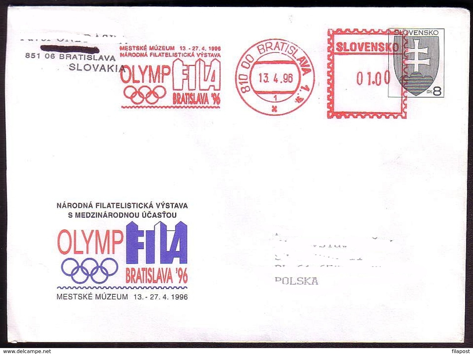 Russia  - USSR, 1989 Slovakia.1996, Bratislava Meter Mark, Philatelic Exhibition Of Olympfila. Postal Stationery R86 - Briefe U. Dokumente