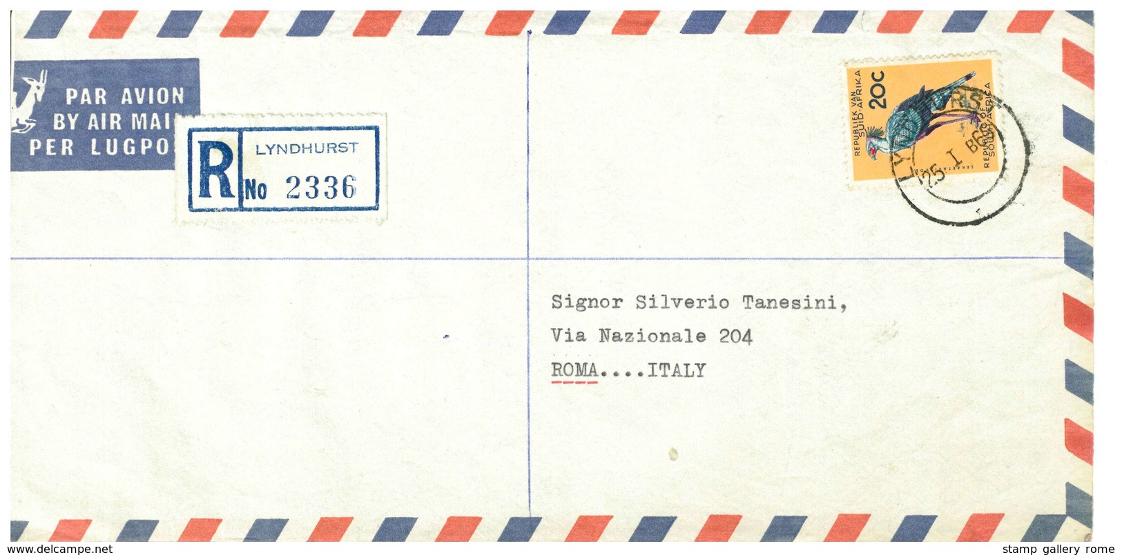 LETTERA DAL SUD AFRICA LYNDHURST VERSO ROMA - ANNO 1966 - Storia Postale