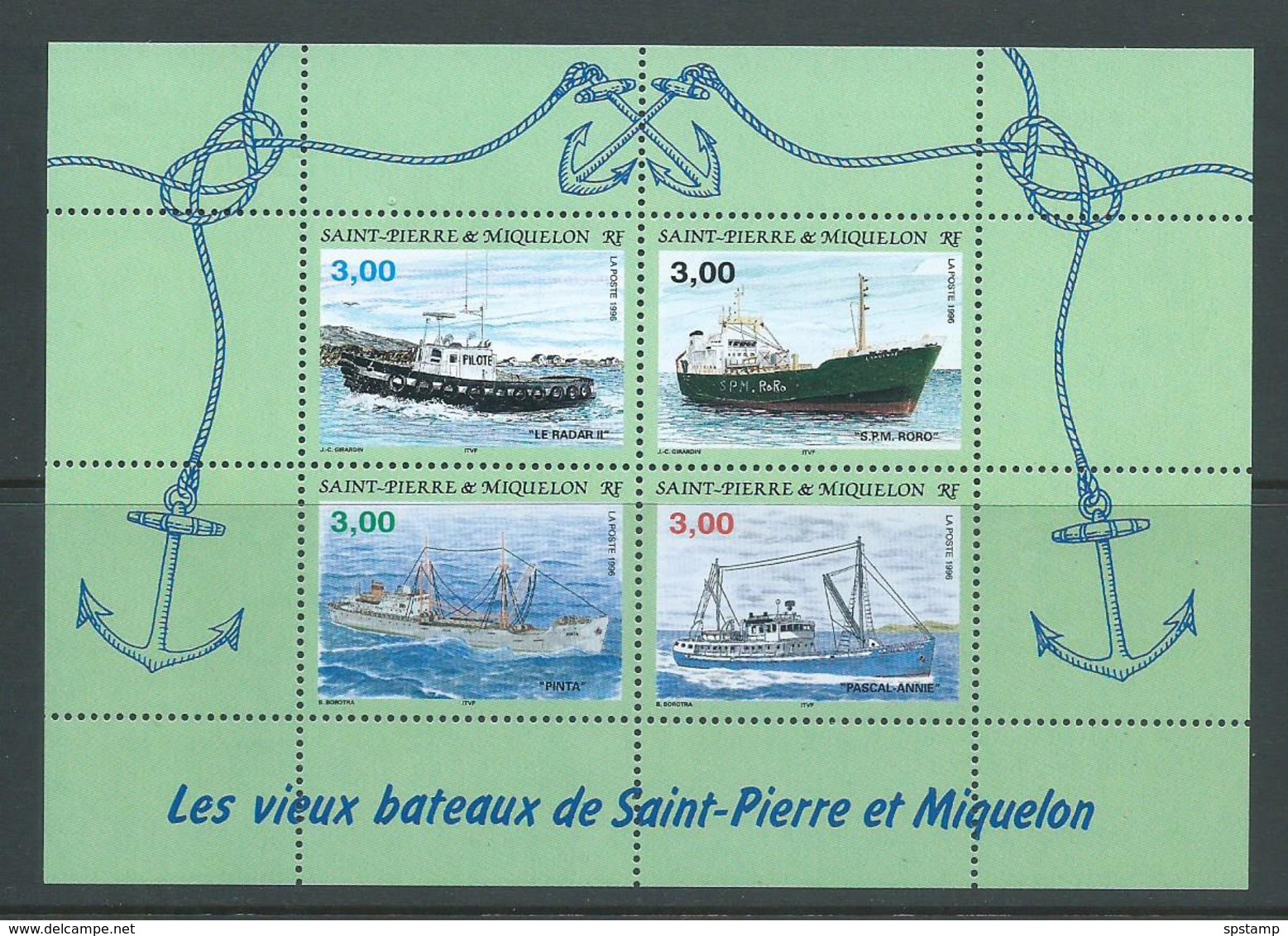 St Pierre & Miquelon 1996 Ships & Boats Miniature Sheet MNH - Unused Stamps