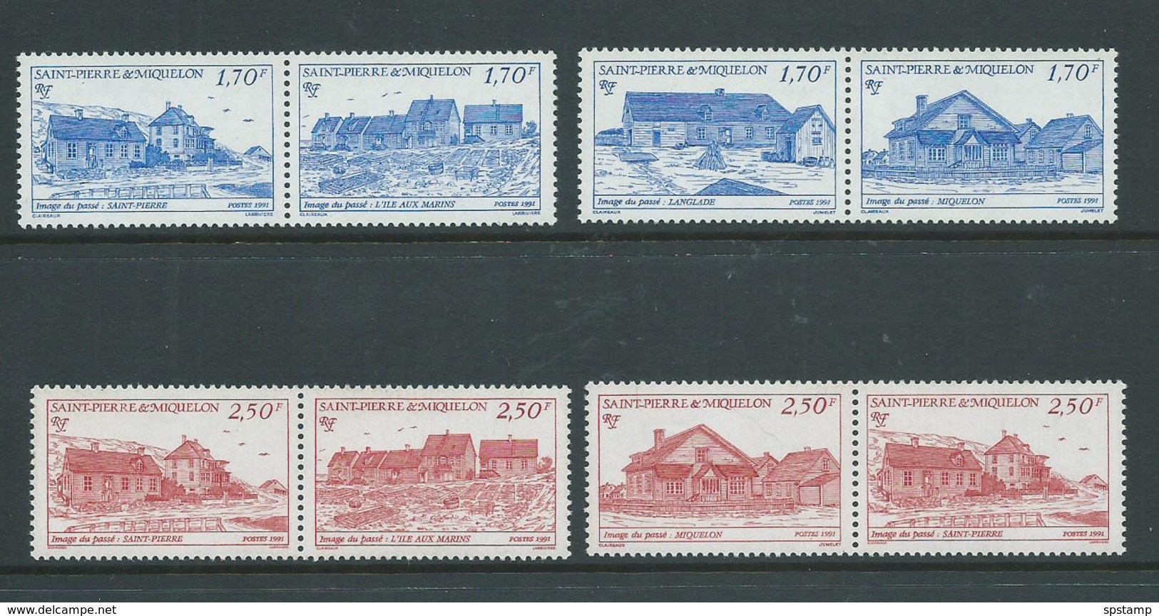 St Pierre & Miquelon 1991 Buildings Part Set Of 7 + 1 Duplicate As 4 Pairs MNH - Unused Stamps