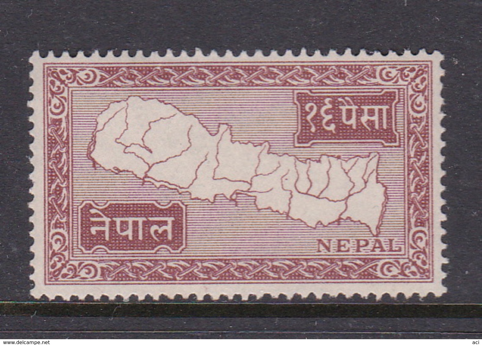 Nepal, Scott 77 1954 Map Of Nepal,16p Red Brown,Mint Never Hinged, - Nepal