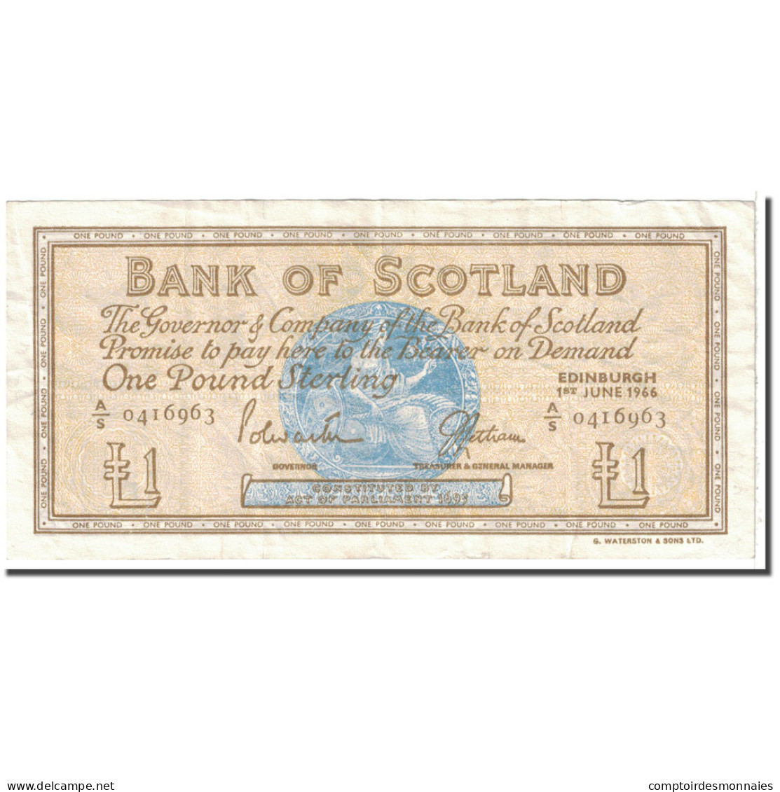 Billet, Scotland, 1 Pound, 1966, 1966-06-01, KM:105a, TTB - 1 Pond