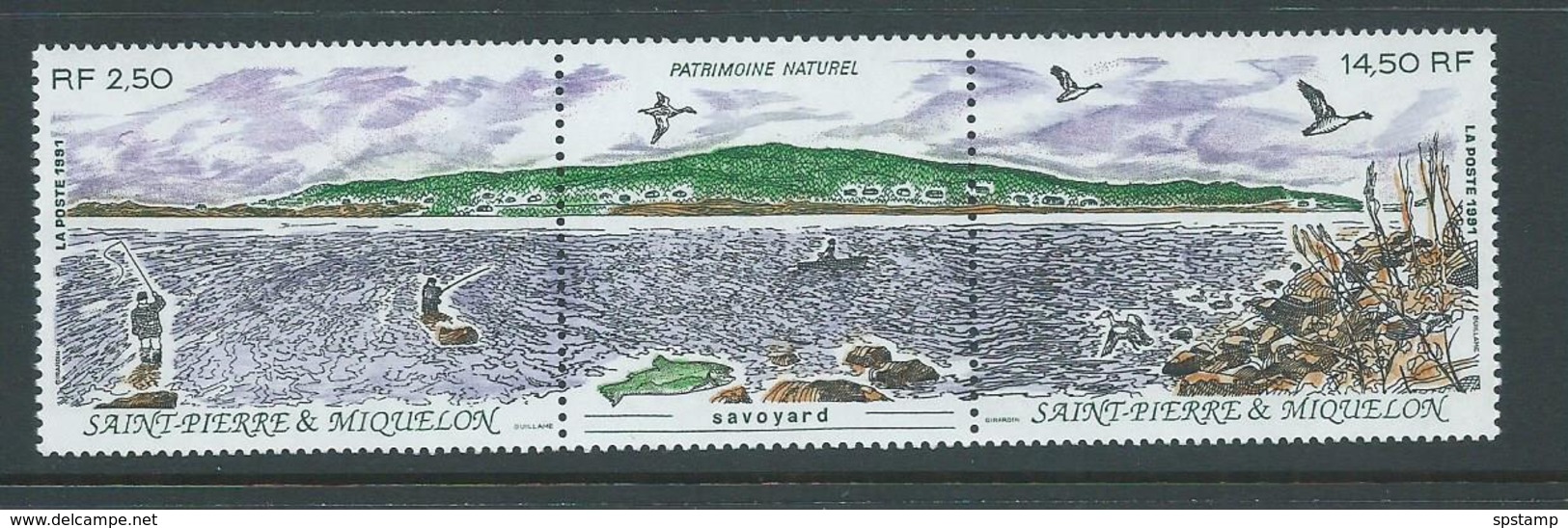 St Pierre & Miquelon 1991 Natural Heritage Point Savoyard Strip With Central  Label MNH - Nuovi