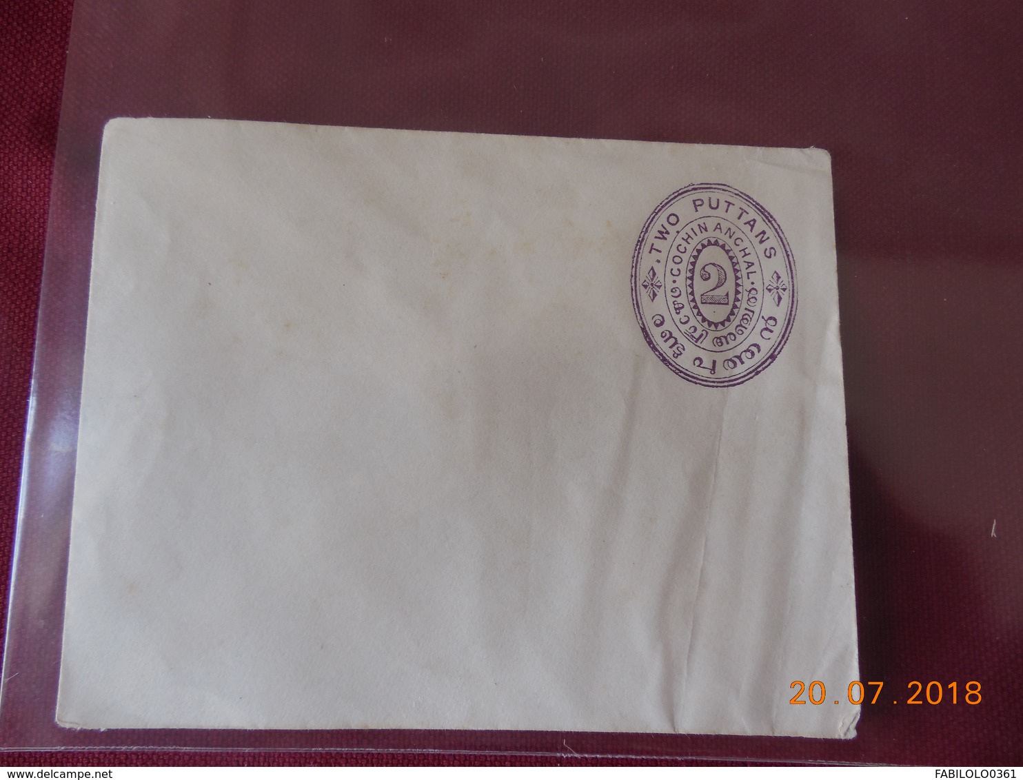 Entier Postal Sur Enveloppe.COCHIN ANCHAL - Autres & Non Classés