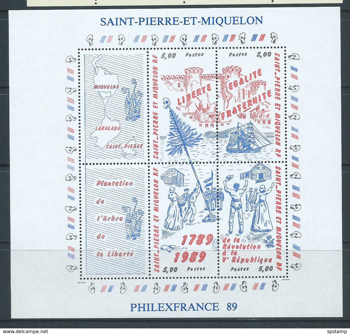 St Pierre & Miquelon 1989 French Revolution Anniversary Miniature Sheet MNH - Unused Stamps