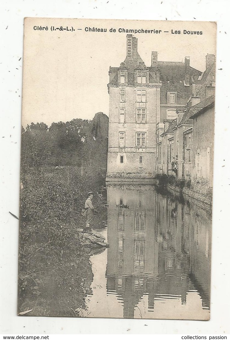 Cp, 37 , CLERE , Château De CHAMPCHEVRIER , Les Douves , Animée , Vierge - Cléré-les-Pins