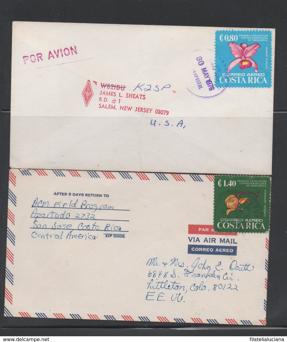 Lot 2 Great Air Covers Costa Rica To USA 1978 Orchids - Orchids
