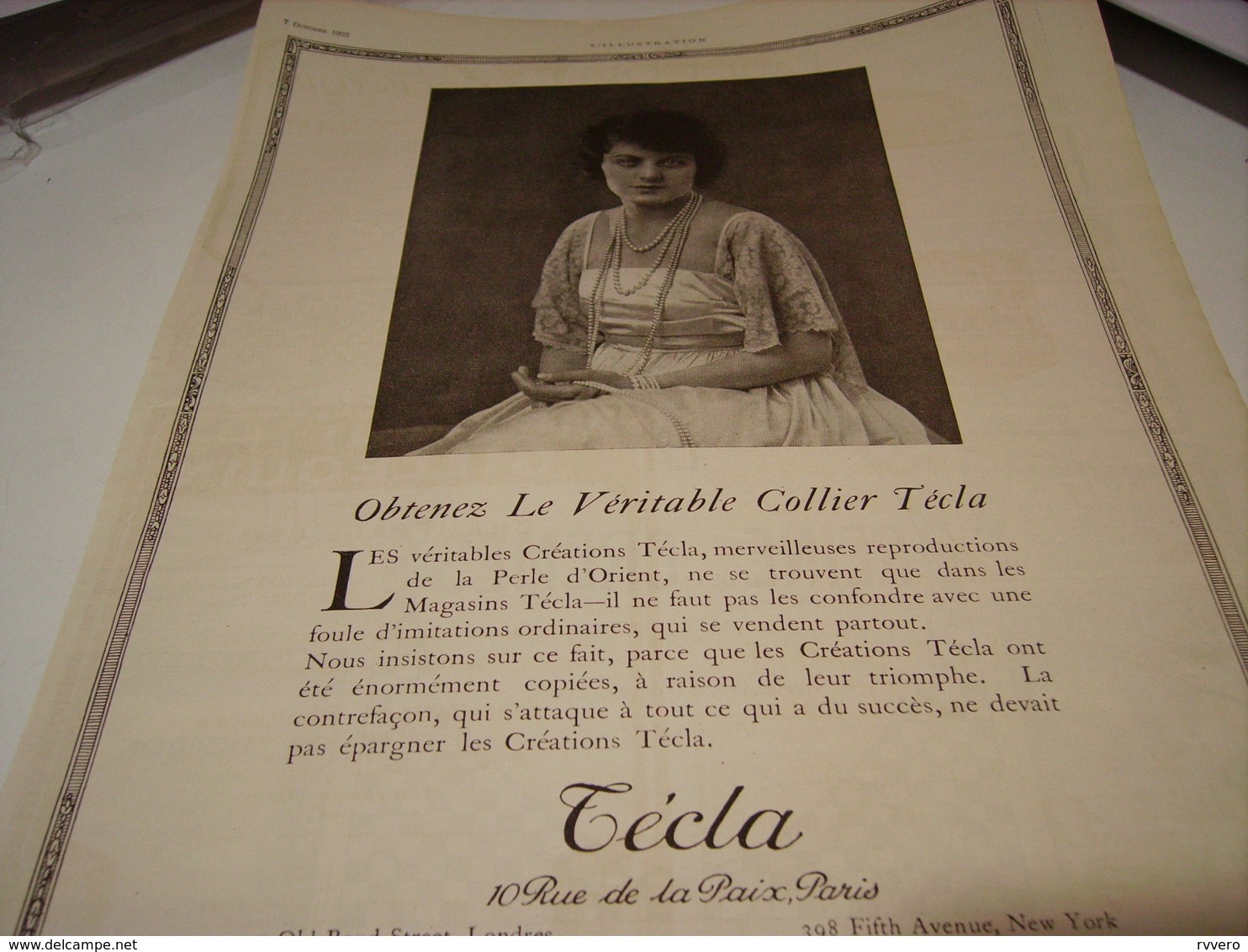 ANCIENNE PUBLICITE LE VERITABLE COLLIER TECLA 1922 - Sonstige & Ohne Zuordnung