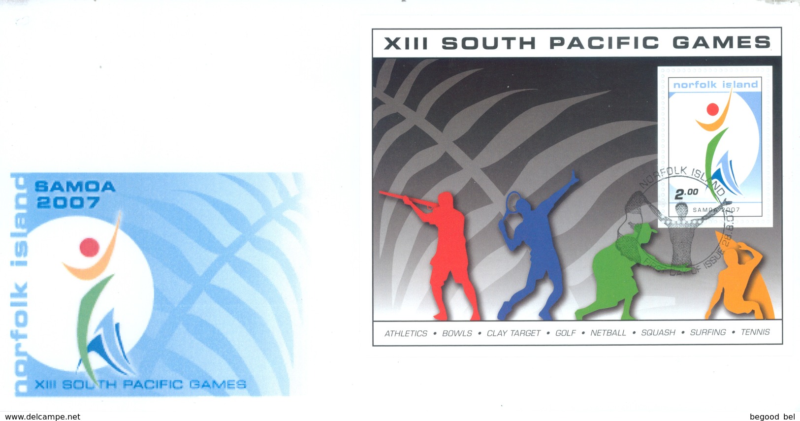 NORFOLK ISLAND - FDC - 28.8.2007 - SOUTH PACIFIC GAMES  - Yv BLOC 57 - Lot 17597 - Norfolk Eiland