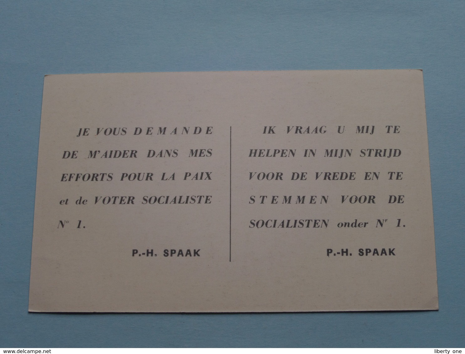 P.-H. SPAAK ( Socialisten Onder N° 1 ) Strijd Voor De Vrede / Anno 19?? ( Zie Foto ) ! - Partis Politiques & élections