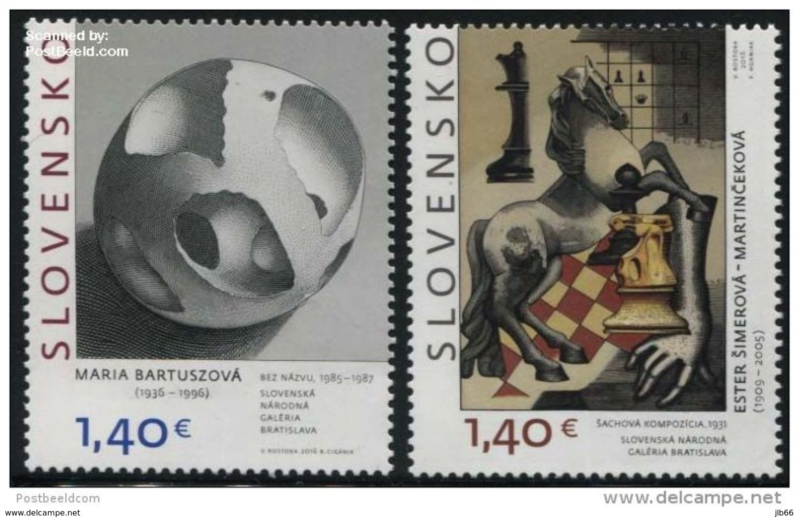 Slovaquie 2016 Série De 2 Timbres Art Sur Les Timbres Les Echecs (SIMEROVA MARTINCEKOVA) Et Sculpture De BARTUSZOVA - Unused Stamps