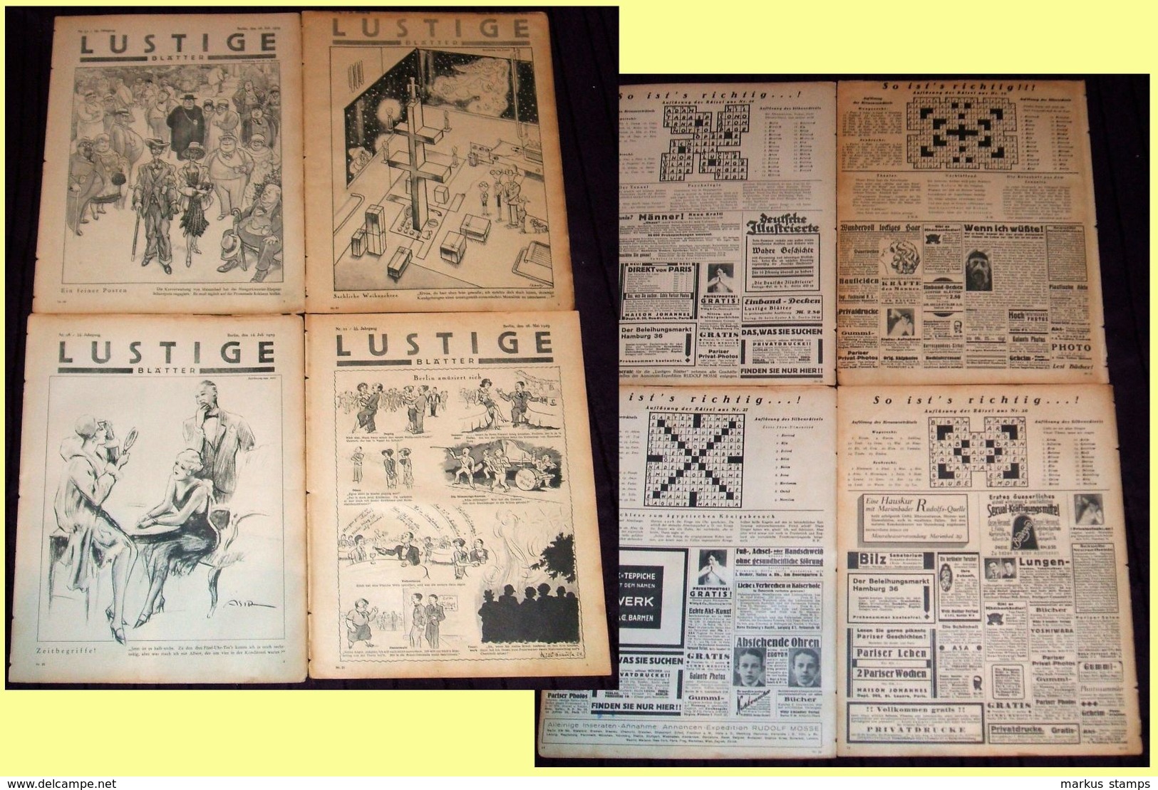 1929 Lustige Blätter - Lot Of 4 Original Humor Magazines (no Covers), Comics, Satire - Otros & Sin Clasificación