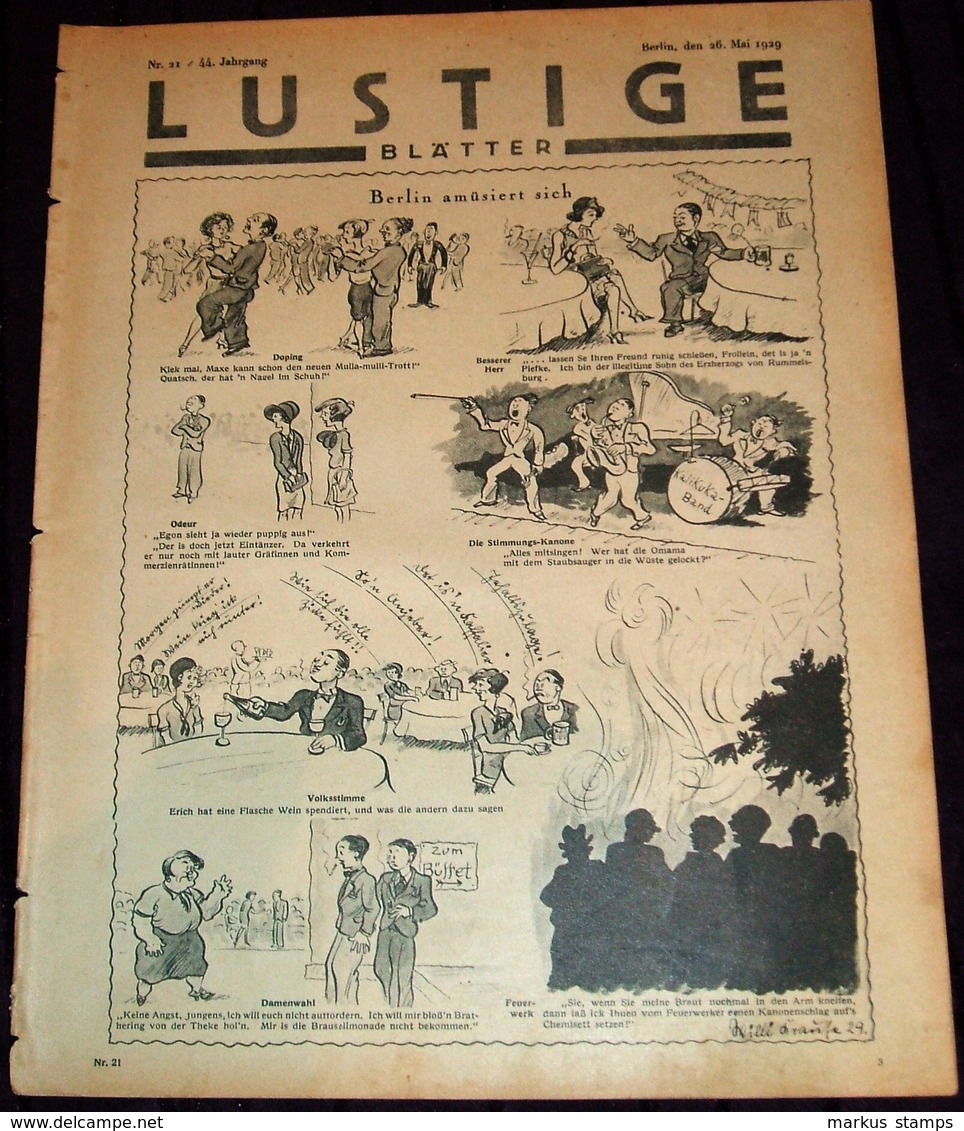1929 Lustige Blätter - Lot Of 4 Original Humor Magazines (no Covers), Comics, Satire - Other & Unclassified
