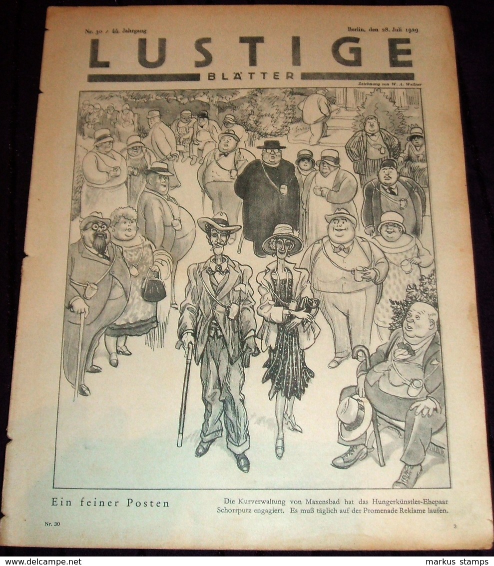 1929 Lustige Blätter - Lot Of 4 Original Humor Magazines (no Covers), Comics, Satire - Other & Unclassified