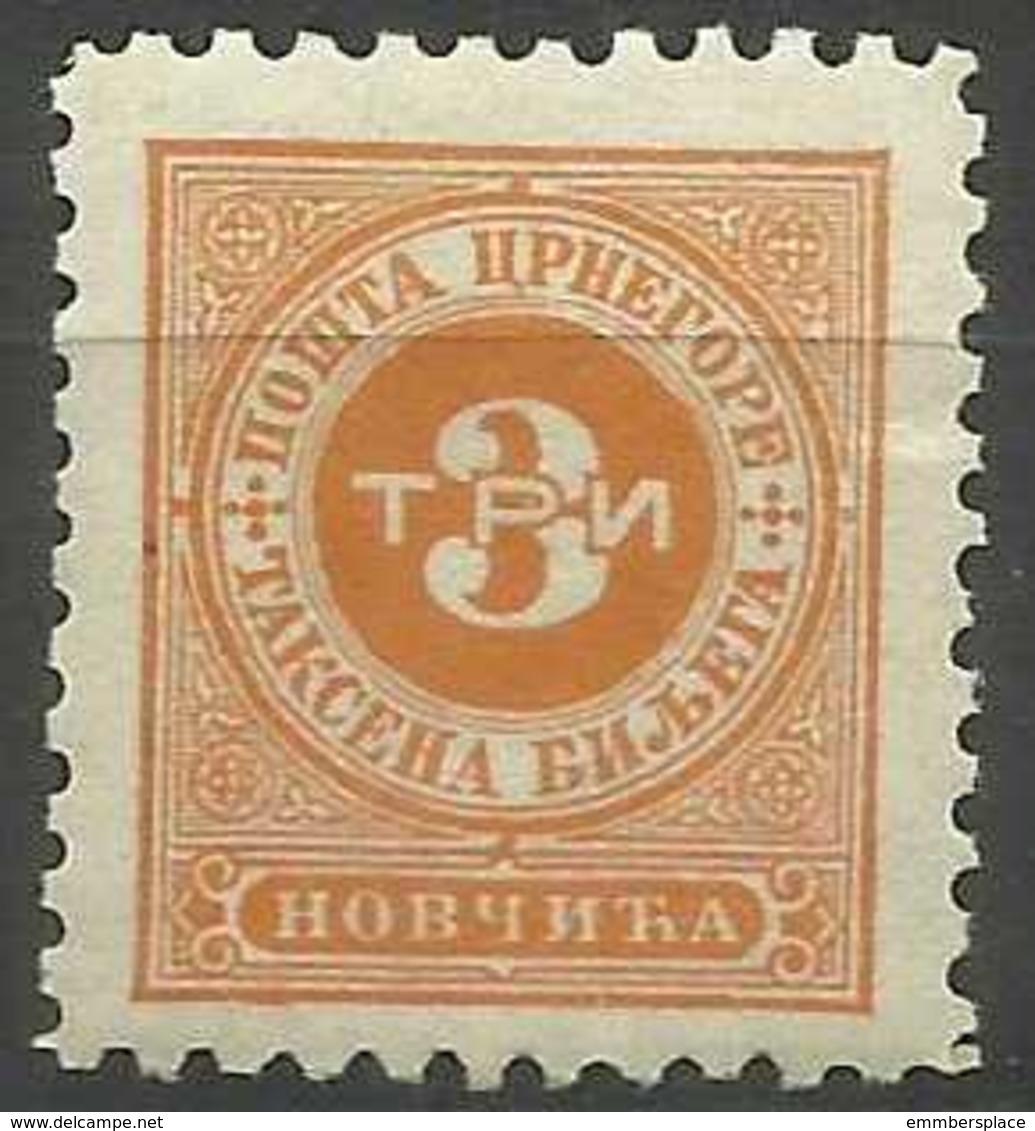 Montenegro - 1894 Postage Due 3n MLH *  Sc J3 - Montenegro
