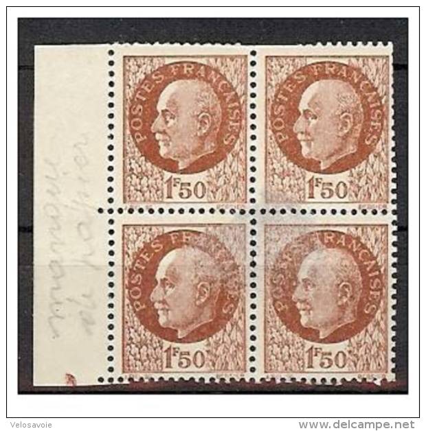 N° 517x4 PETAIN VARIETE MANQUE DE PAPIER AU MILIEU ** - Unused Stamps