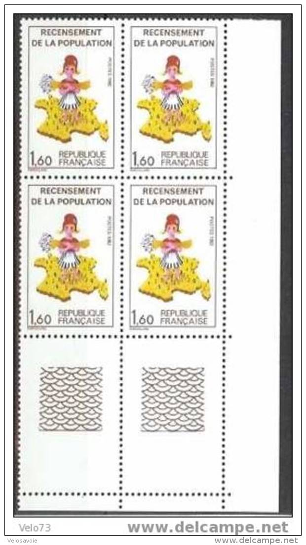 N° 2202a RECENSEMENT SANS LE 7 DANS BLOC DE 4 ** - Unused Stamps