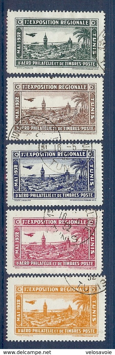 TUNISIE SERIE DE 5 VIGNETTES EXPO. DE 1932 AEROPHILATELIE OBLITEREES - Autres & Non Classés