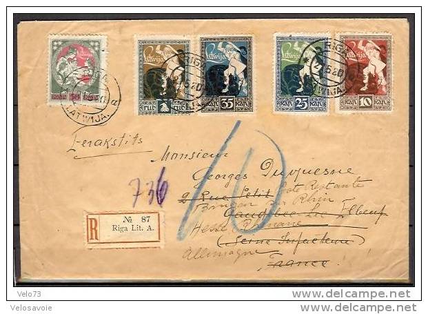 LETTONIE N° 39/42+50 SUR LETTRE RECOMMANDEE DE RIGA A DEST. DE FRANCE+REEXPEDIEE EN ALLEMAGNE - Lettonia