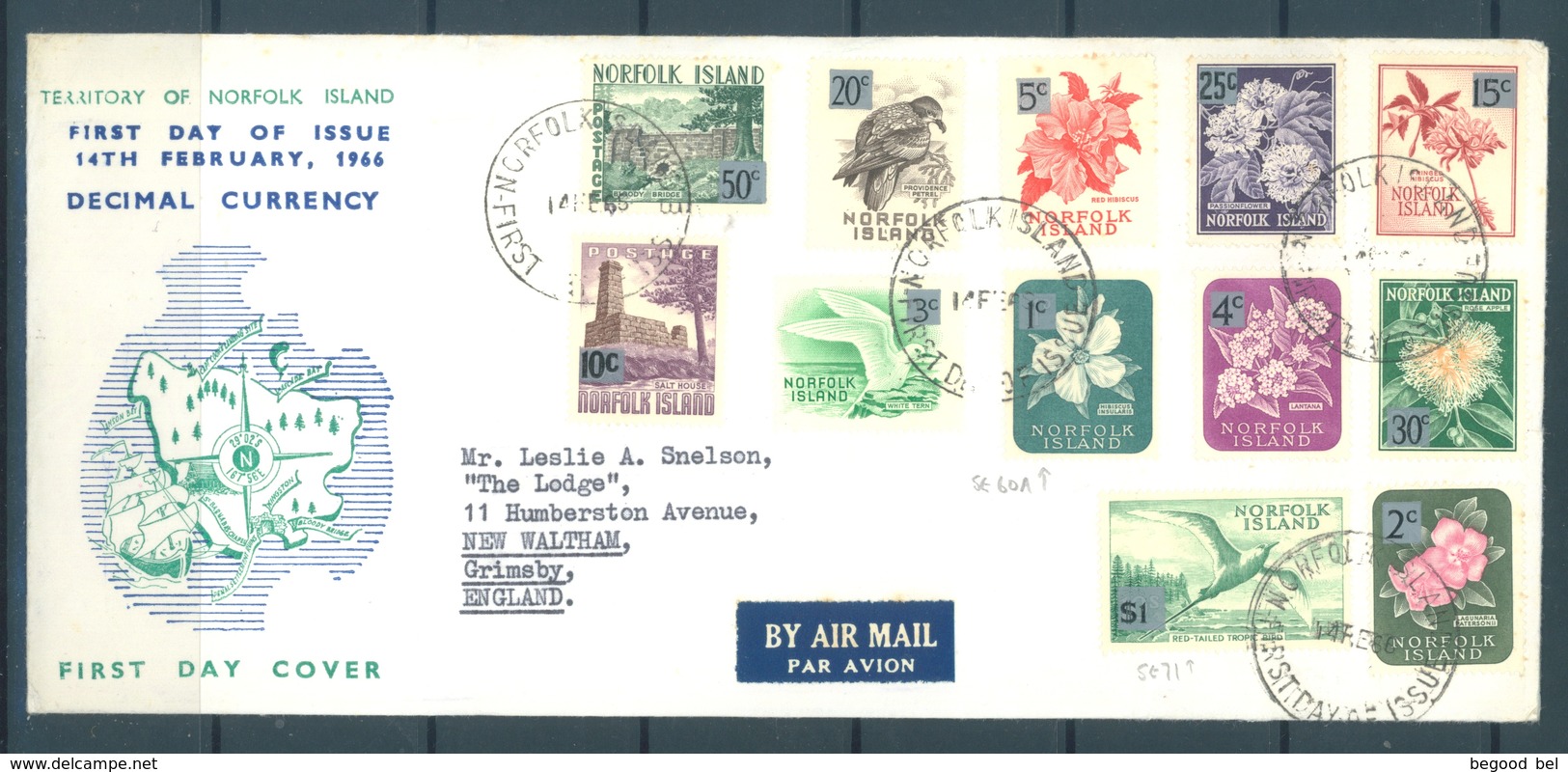 NORFOLK ISLAND - FDC - 14.2.1966 - DECIMAL CURRENCY OVERPRINT  - Yv 62-73- Lot 17605 - Norfolkinsel