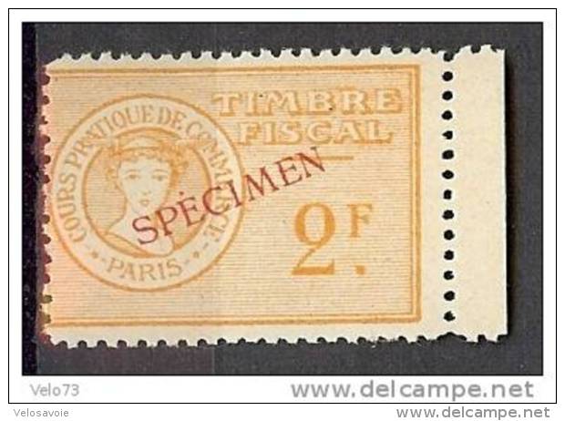 TIMBRE FISCAL PRIVE 2F COURS D'INSTRUCTION PIGIER SURCHARGE SPECIMEN * - Other & Unclassified