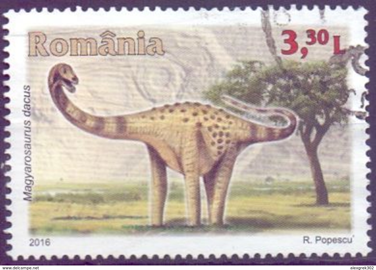 Used Romania 2016,Prehistoric Animals - Magyarosaurus 1V. - Used Stamps