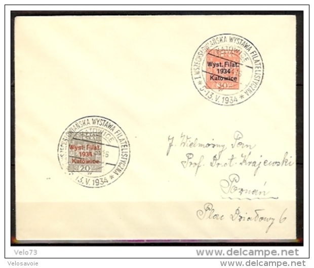 POLOGNE N° 373A+373B SUR LETTRE OBLITERES DE L'EXPO PHIL DE 1934 DE KATOVICE SUPERBE - Brieven En Documenten