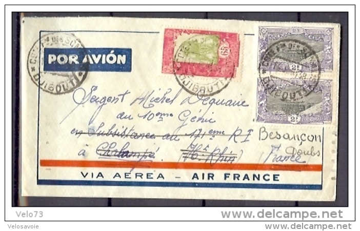 COTE DES SOMALIS N° 98x2+128 SUR LETTRE AIR FRANCE DE DJIBOUTI DU 14/6/38 - Lettres & Documents