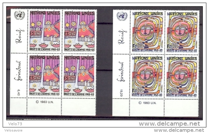 ONU GENEVE N° 117/118 EN BLOC DE 4 DESSINS DE HUNDERTWASSER ** - Ongebruikt