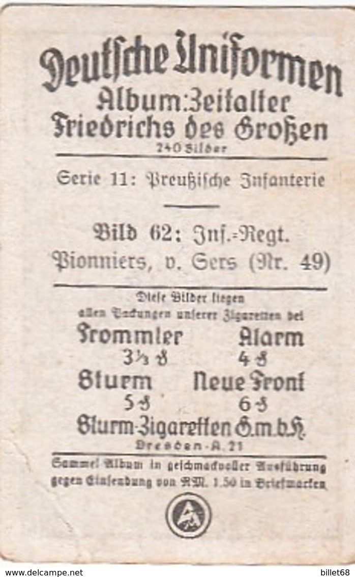 Deutsche Uniformen Friedrichs Le Grand -  N° 62 - Cartes De Cigarettes Allemandes STURM De 1932 - Sturm