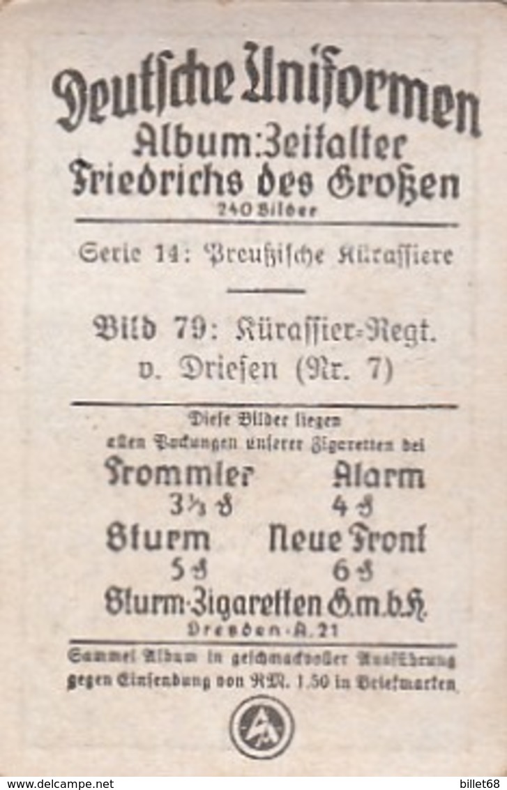 Deutsche Uniformen Friedrichs Le Grand -  N° 79 - Cartes De Cigarettes Allemandes STURM De 1932 - Sturm