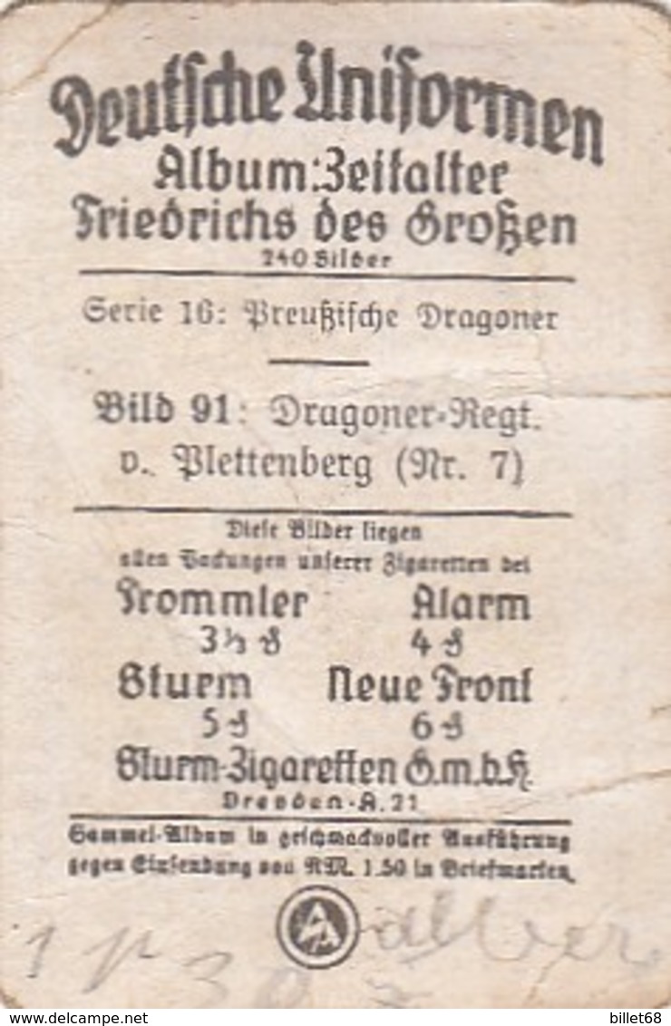 Deutsche Uniformen Friedrichs Le Grand -  N° 91 - Cartes De Cigarettes Allemandes STURM De 1932 - Sturm
