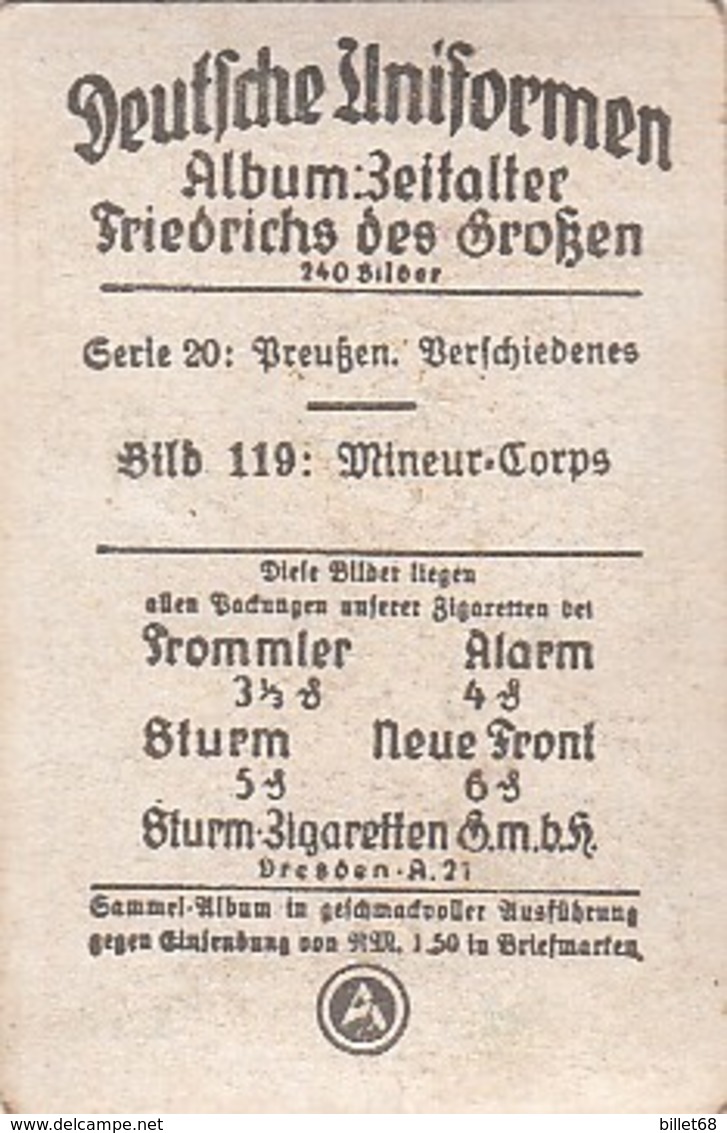 Deutsche Uniformen Friedrichs Le Grand -  N° 119 - Cartes De Cigarettes Allemandes STURM De 1932 - Sturm