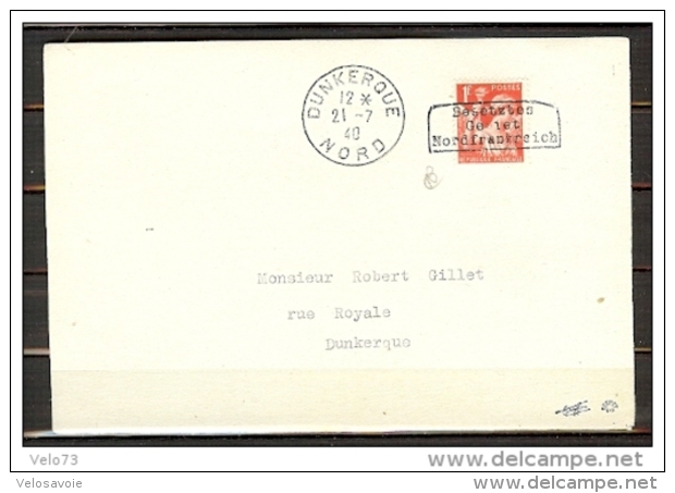 GUERRE 1F IRIS DUNKERQUE SUR DEVANT DE LETTRE OBLITERE DE DUNKERQUE DU 21/077/40 SIGNE ROUMET+DREYFUS+CALVES TTB - Guerre (timbres De)