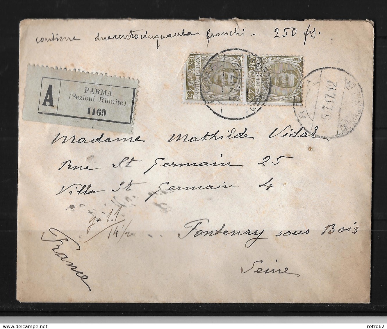 1917 Italy → Old Regitered Cover With 45c X2 Victor-Emmanuel III - Assicurati