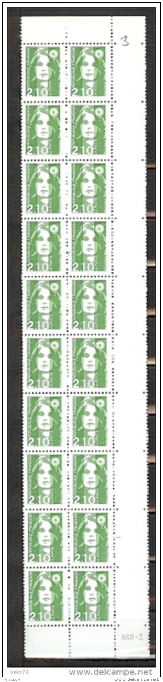 N° 2622 MARIANNE DE BRIAT EN BLOC DE 20 DONT PLUSIEURS EXEMPLAIRES AVEC DENTS ABSENTES ** - Unused Stamps