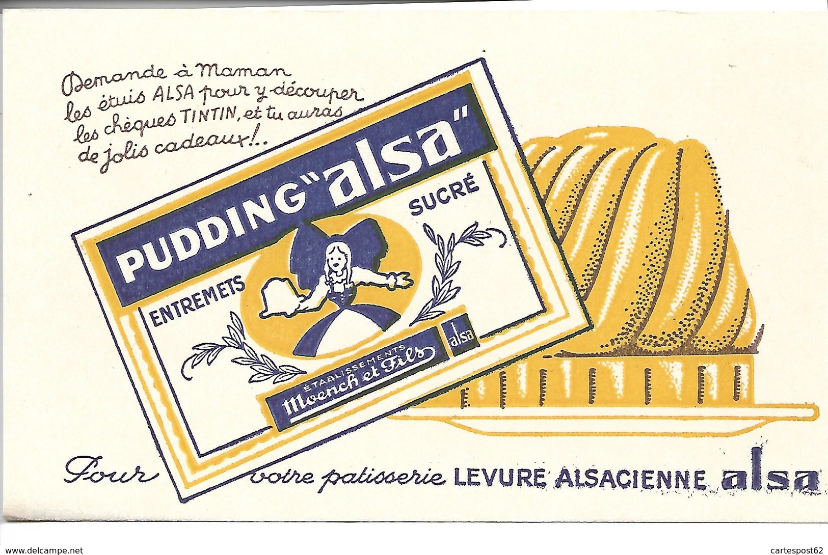 Buvard Pudding Alsa. Pour Votre Pâtisserie Levure Alsacienne Alsa. Ets Moench Et Fils. - Alimentaire