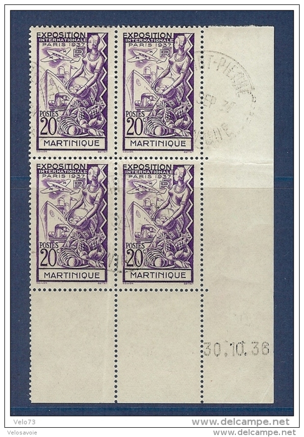 MARTINIQUE N° 161 EXPO PARIS 1937 EN COIN DATE OBLITERE DE 1937 - Oblitérés