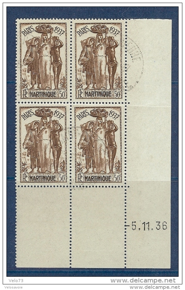 MARTINIQUE N° 164 EXPO PARIS 1937 EN COIN DATE OBLITERE DE 1937 - Usati