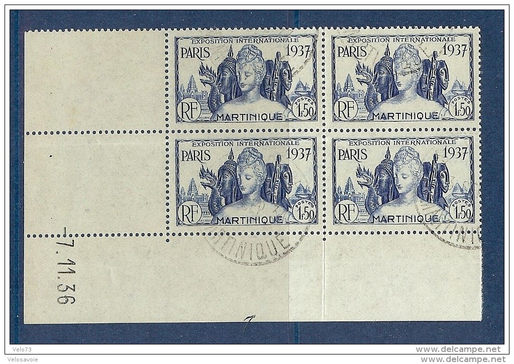 MARTINIQUE N° 166 EXPO PARIS 1937 EN COIN DATE OBLITERE DE 1937 - Used Stamps