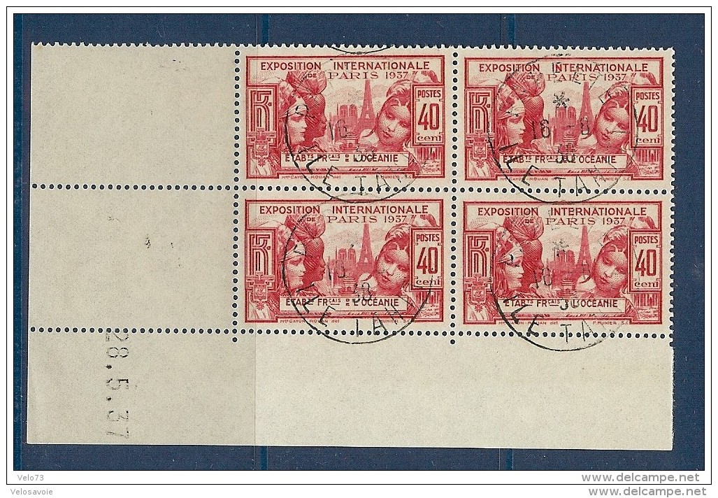 OCEANIE N° 123 EXPO PARIS 1937 EN COIN DATE OBLITERE DE PAPEETE - Used Stamps