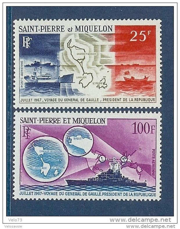 ST PIERRE PA 38/39 VOYAGE DU GENERAL DE GAULLE SUP ** - Unused Stamps