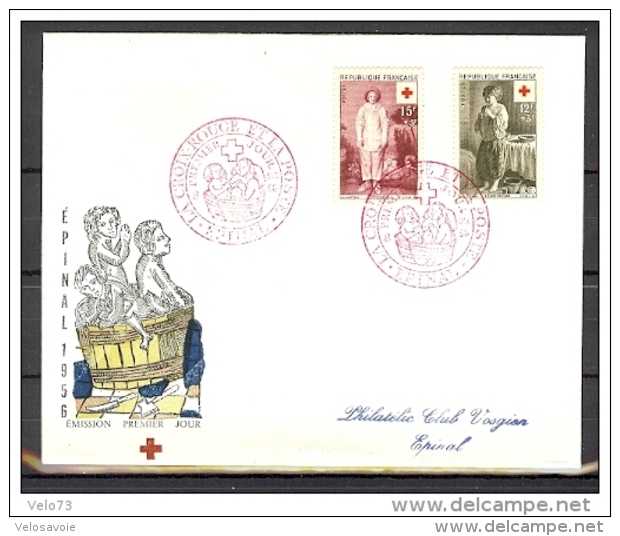 N° 1089/1090 CROIX ROUGE 1956 SUR ENVELOPPE PJ ILLUSTREE - 1950-1959